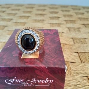 Men gold onyx Swarovski crystals ring